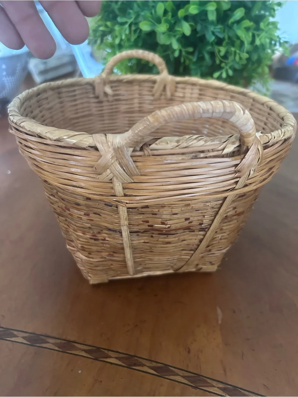 Antique Basket Woven With Handles Made People Republic Of China